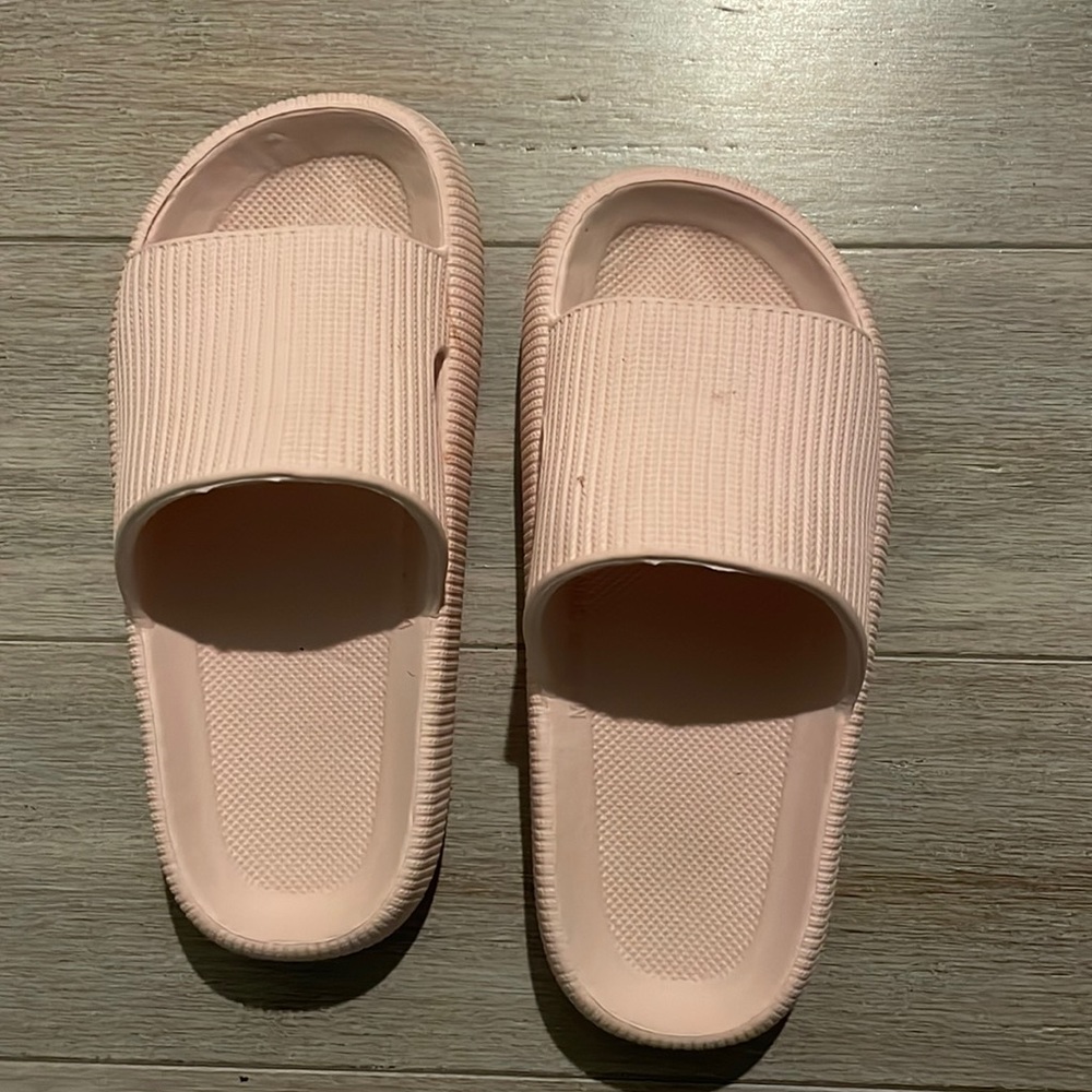 Light pink slip on slippers